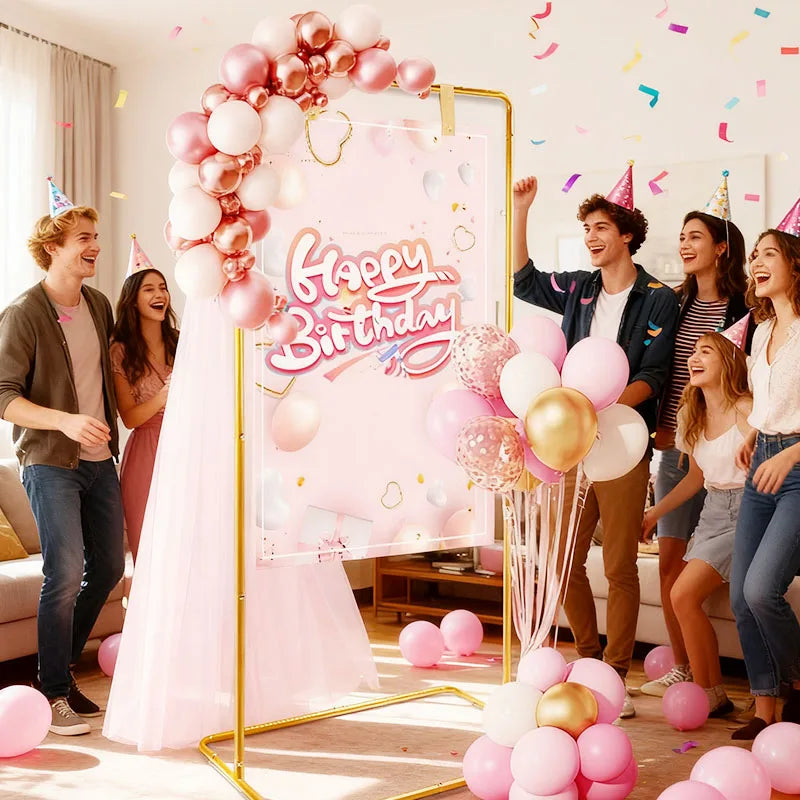 Rectangular Golden Party Arch - Adjustable Height Celebration Backdrop Frame - Wedding & Birthday Celebration Decoration