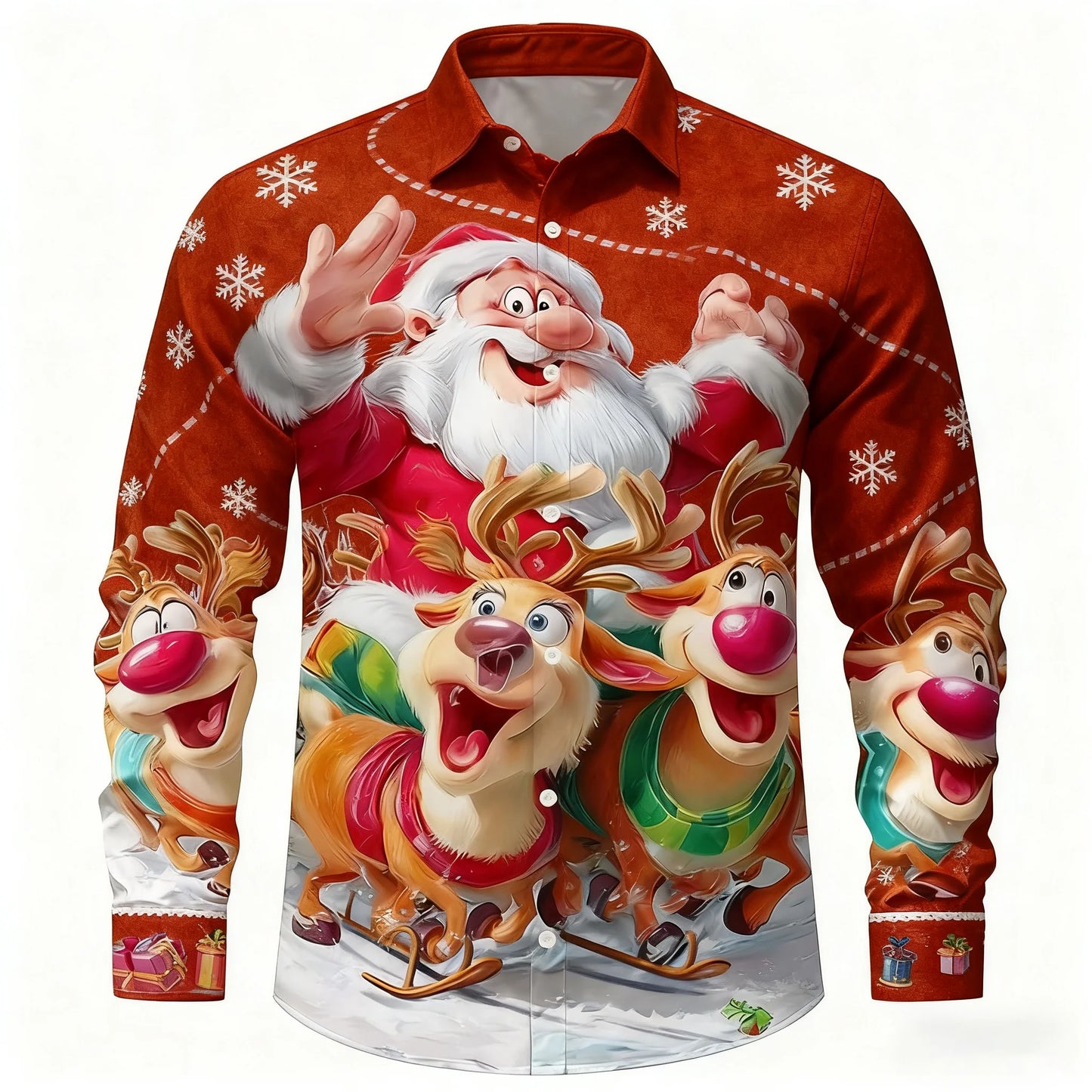 Christmas Men's 3D Graphic Long Sleeve,Street Style Fashion,Cartoon Santa Claus Reindeer Prints Design,2025 Fall Casual Shirt