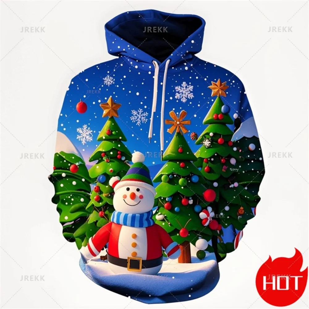 Fashion New 3D Happy Christmas Printing New In Hoodies Sweatshirts Cute Snowmen Christmas Ornament Graphic Pullovers Clothing