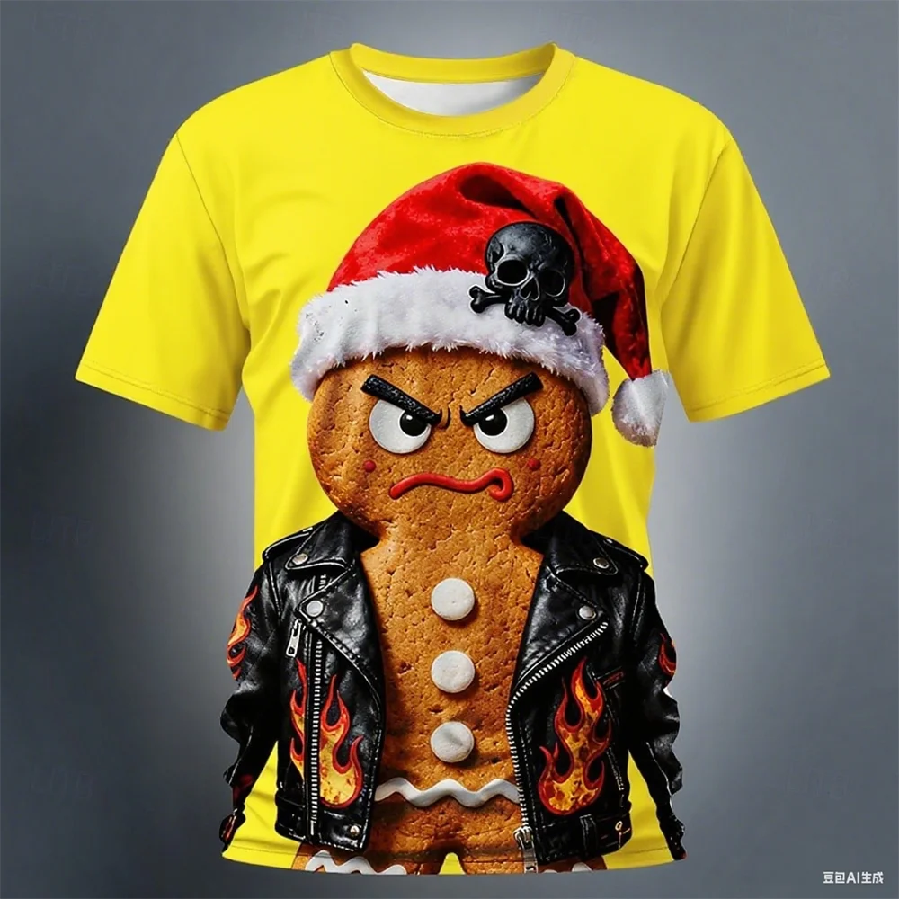 Christmas Gingerbread 3D Printed Men's Short Sleeve T shirt Crew Neck Shirt Daily Vacation festival Party Street Men's Clothing