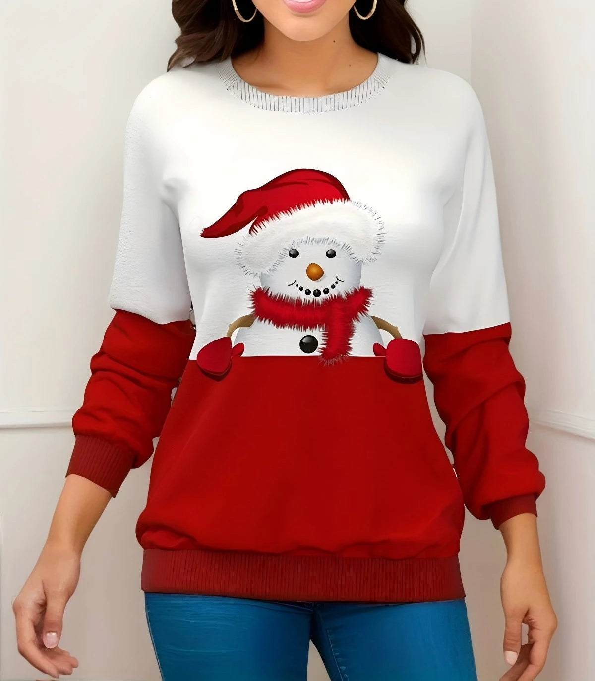 Festival Fashion Clothing Women's T-shirts Street Outdoor Christmas 3D Print Snowman Sweatshirts Long Sleeve Pullover Tops Shirt
