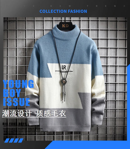 Winter Cashmere Warm Sweater Men Turtleneck Mens Pullover Patchwork Sweaters Tops Knitted Men's Christmas Jumper