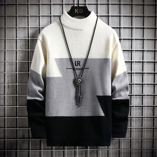 Winter Cashmere Warm Sweater Men Turtleneck Mens Pullover Patchwork Sweaters Tops Knitted Men's Christmas Jumper