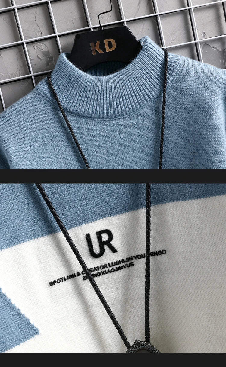 Winter Cashmere Warm Sweater Men Turtleneck Mens Pullover Patchwork Sweaters Tops Knitted Men's Christmas Jumper