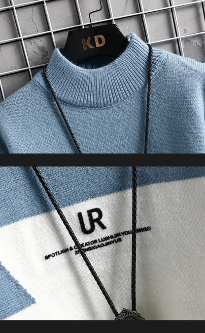 Winter Cashmere Warm Sweater Men Turtleneck Mens Pullover Patchwork Sweaters Tops Knitted Men's Christmas Jumper