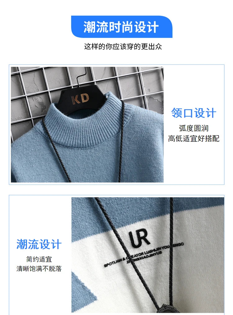 Winter Cashmere Warm Sweater Men Turtleneck Mens Pullover Patchwork Sweaters Tops Knitted Men's Christmas Jumper
