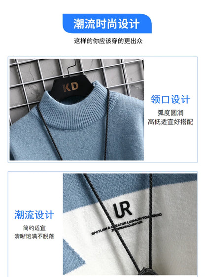 Winter Cashmere Warm Sweater Men Turtleneck Mens Pullover Patchwork Sweaters Tops Knitted Men's Christmas Jumper