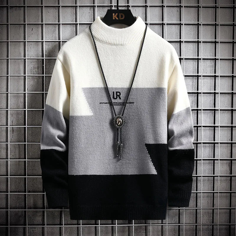 Winter Cashmere Warm Sweater Men Turtleneck Mens Pullover Patchwork Sweaters Tops Knitted Men's Christmas Jumper