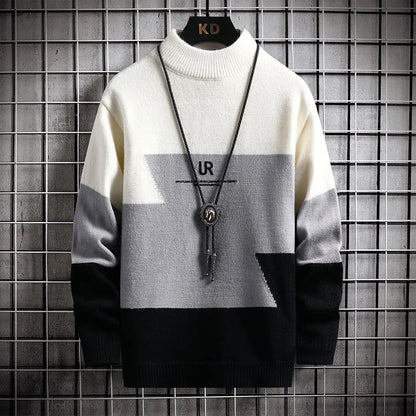 Winter Cashmere Warm Sweater Men Turtleneck Mens Pullover Patchwork Sweaters Tops Knitted Men's Christmas Jumper