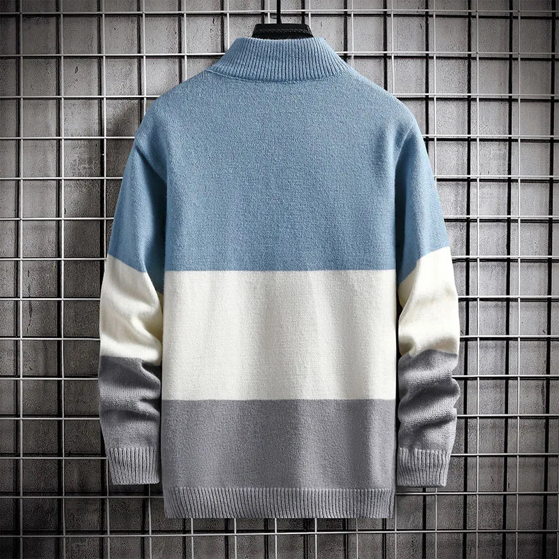 Winter Cashmere Warm Sweater Men Turtleneck Mens Pullover Patchwork Sweaters Tops Knitted Men's Christmas Jumper