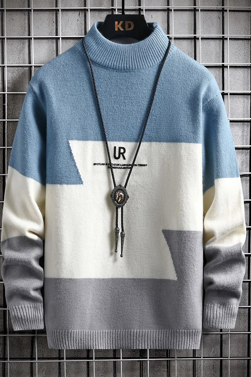 Winter Cashmere Warm Sweater Men Turtleneck Mens Pullover Patchwork Sweaters Tops Knitted Men's Christmas Jumper