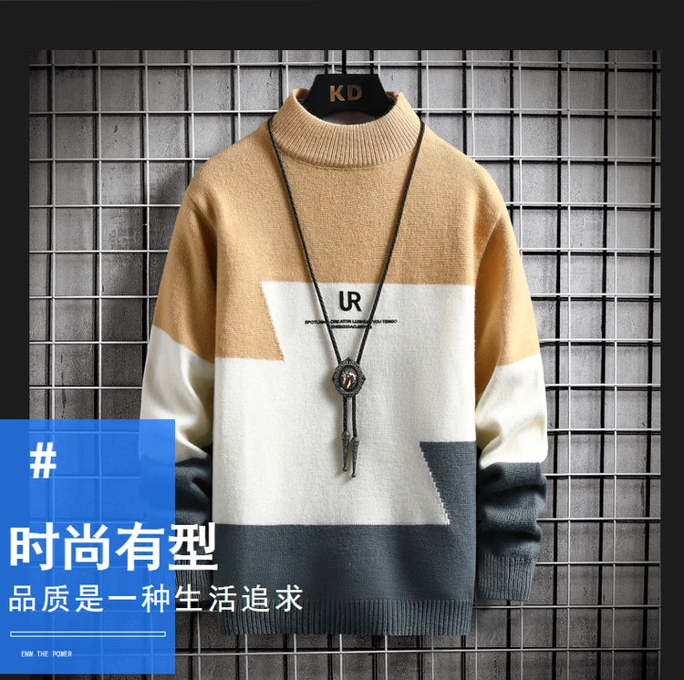 Winter Cashmere Warm Sweater Men Turtleneck Mens Pullover Patchwork Sweaters Tops Knitted Men's Christmas Jumper