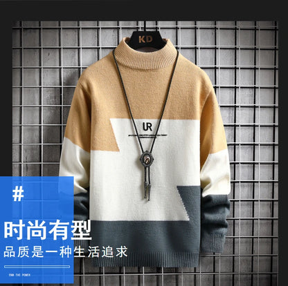 Winter Cashmere Warm Sweater Men Turtleneck Mens Pullover Patchwork Sweaters Tops Knitted Men's Christmas Jumper