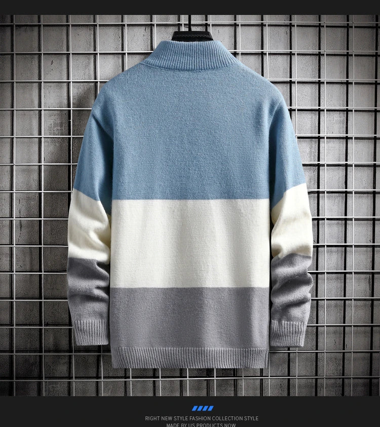 Winter Cashmere Warm Sweater Men Turtleneck Mens Pullover Patchwork Sweaters Tops Knitted Men's Christmas Jumper