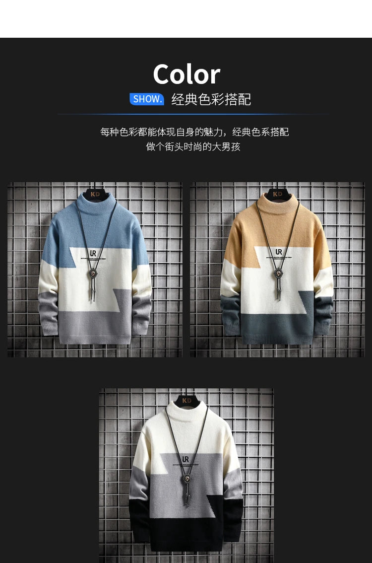 Winter Cashmere Warm Sweater Men Turtleneck Mens Pullover Patchwork Sweaters Tops Knitted Men's Christmas Jumper