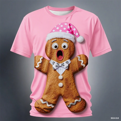 Christmas Gingerbread 3D Printed Men's Short Sleeve T shirt Crew Neck Shirt Daily Vacation festival Party Street Men's Clothing