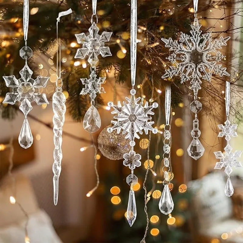 10Pcs Crystal Snowflake Icicle Christmas Decorations Hanging Tree Ornaments for Home Decor New Year Party Supplies Accessories