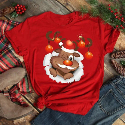 Merry Christmas Women's Short sleeved T-shirt Christmas Tree Santa Claus Letter Print Simple Trendy Trend Women's Clothing