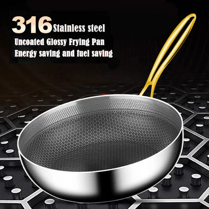 316 Stainless Steel Frying Pan Wok Non-stick Cooking Honeycomb Steak Gas Stove Pot