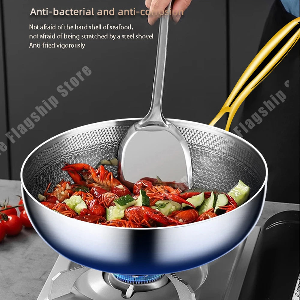 316 Stainless Steel Frying Pan Wok Non-stick Cooking Honeycomb Steak Gas Stove Pot