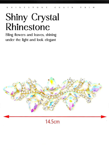 Wedding Dress & Shoe Decoration Appliqué - Gold Silver AB Crystal Leaf Glass Rhinestone Chain Fringe Sew-on Garment Accessory