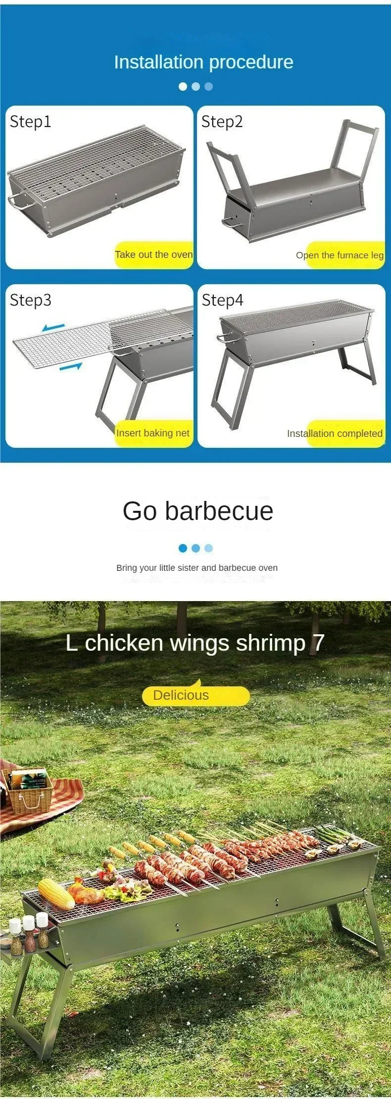 Outdoor Charcoal BBQ Stove Portable Home Folding Charcoal Stove