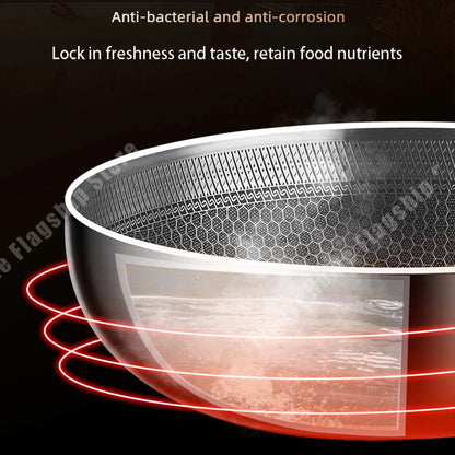 316 Stainless Steel Frying Pan Wok Non-stick Cooking Honeycomb Steak Gas Stove Pot