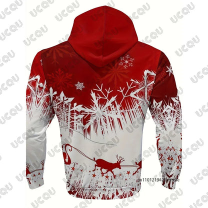 Men's Tracksuit Christmas Elk Snowflakes Print Autumn Winter Long Sleeve Hoodies+Trousers Sets Casual Suit 2 Piece Sets
