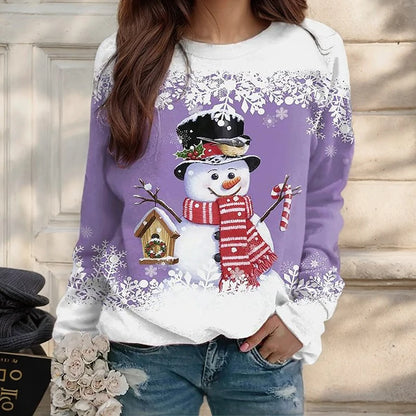 Festival Fashion Clothing Women's T-shirts Street Outdoor Christmas 3D Print Snowman Sweatshirts Long Sleeve Pullover Tops Shirt