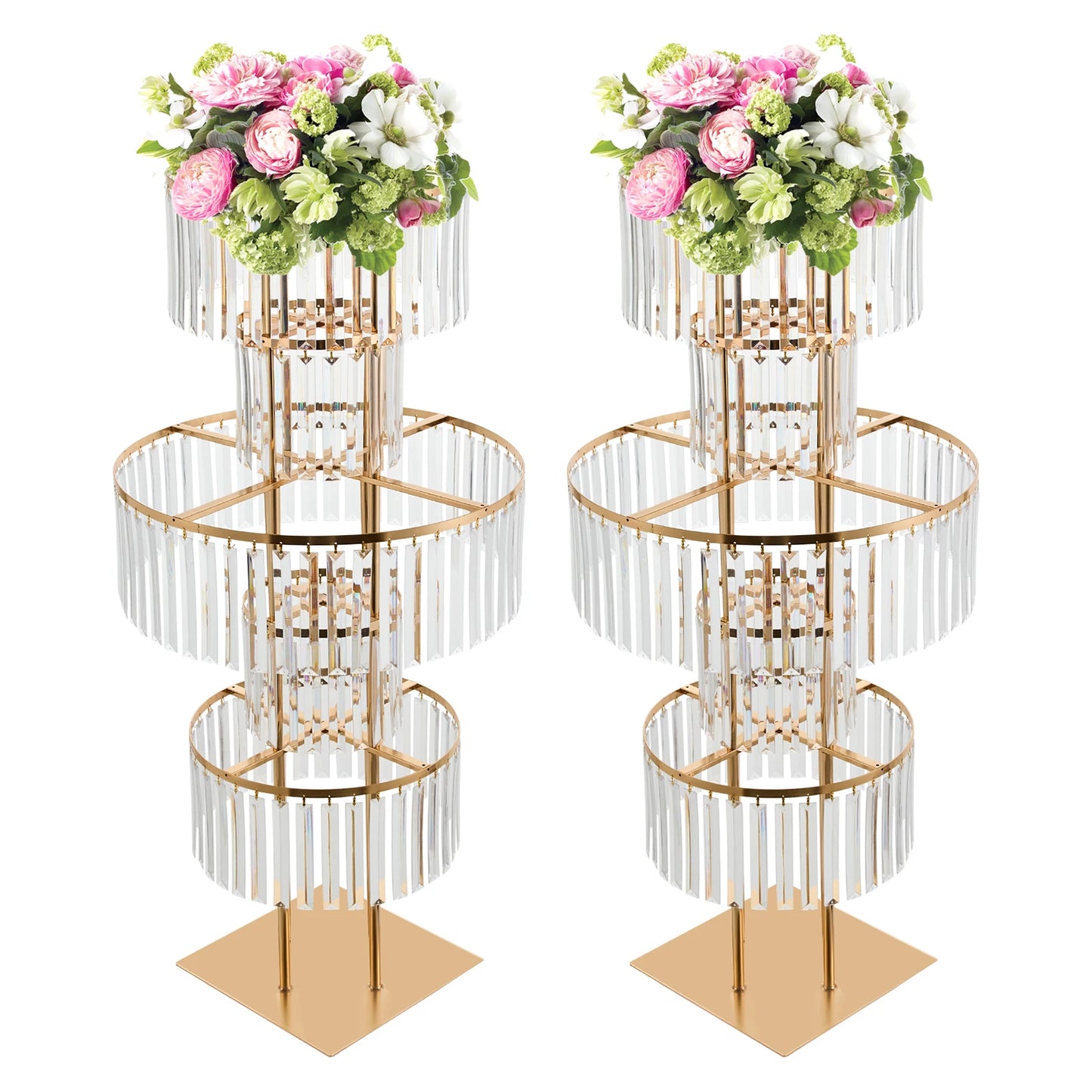 2PCS 5-tier Crystal Flower Stand Wedding Centerpieces Crystal Vases Premium Display Shelf for Party Table Decor Gold/Silver