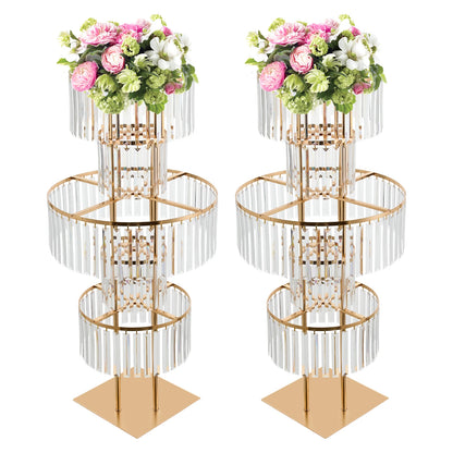 2PCS 5-tier Crystal Flower Stand Wedding Centerpieces Crystal Vases Premium Display Shelf for Party Table Decor Gold/Silver