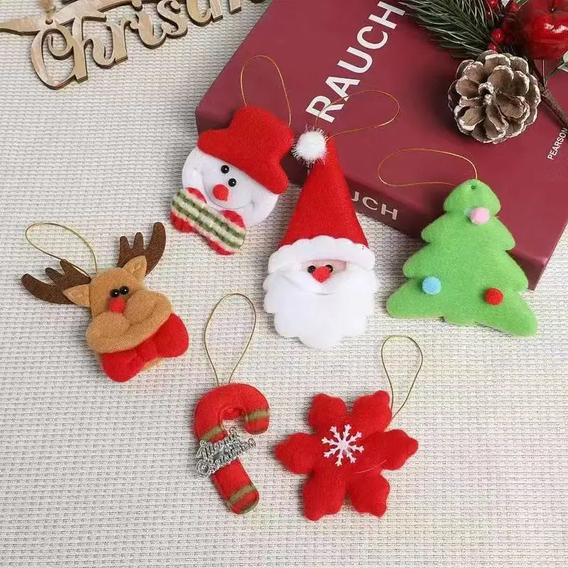 6pcs Christmas Decor Cute Christmas Tree Santa Claus Hanging Ornaments Plush Party Xmas Tree Decor Giving Small Gifts As Gifts