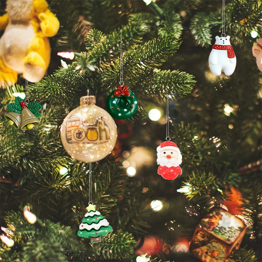 20/30pcs mini DIY Christmas Keychains Christmas Tree Ornaments Resin Miniaturess for Craft Christmas Decor