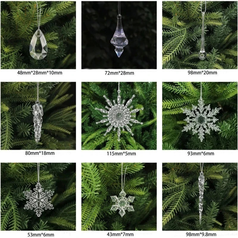 10Pcs Crystal Snowflake Icicle Christmas Decorations Hanging Tree Ornaments for Home Decor New Year Party Supplies Accessories