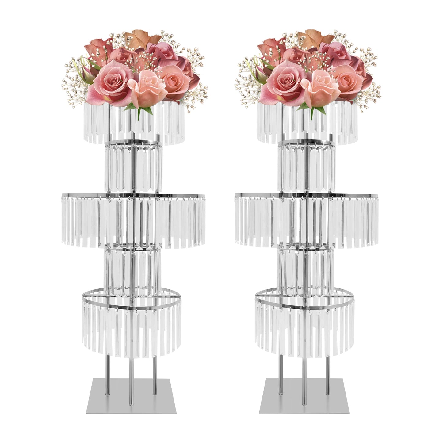 2PCS 5-tier Crystal Flower Stand Wedding Centerpieces Crystal Vases Premium Display Shelf for Party Table Decor Gold/Silver