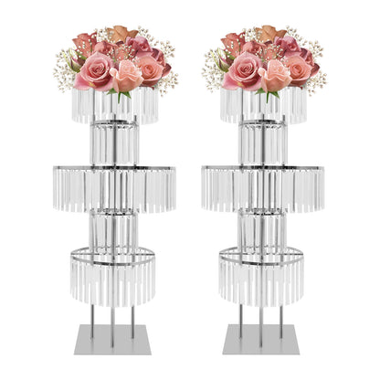 2PCS 5-tier Crystal Flower Stand Wedding Centerpieces Crystal Vases Premium Display Shelf for Party Table Decor Gold/Silver