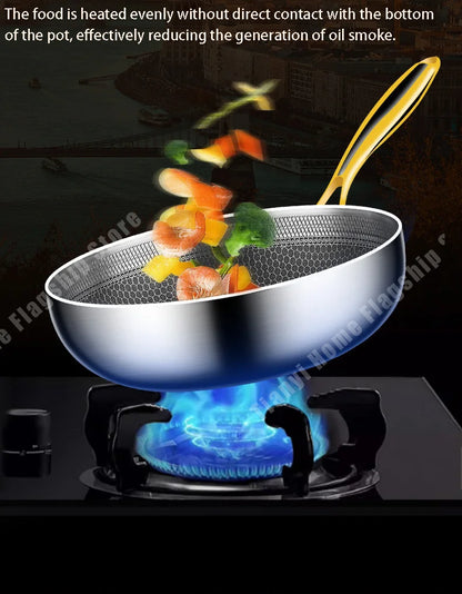 316 Stainless Steel Frying Pan Wok Non-stick Cooking Honeycomb Steak Gas Stove Pot
