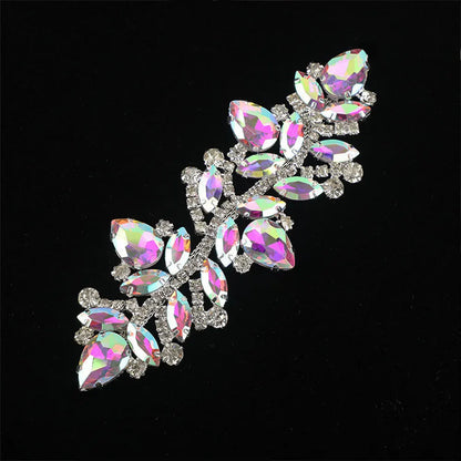 Wedding Dress & Shoe Decoration Appliqué - Gold Silver AB Crystal Leaf Glass Rhinestone Chain Fringe Sew-on Garment Accessory