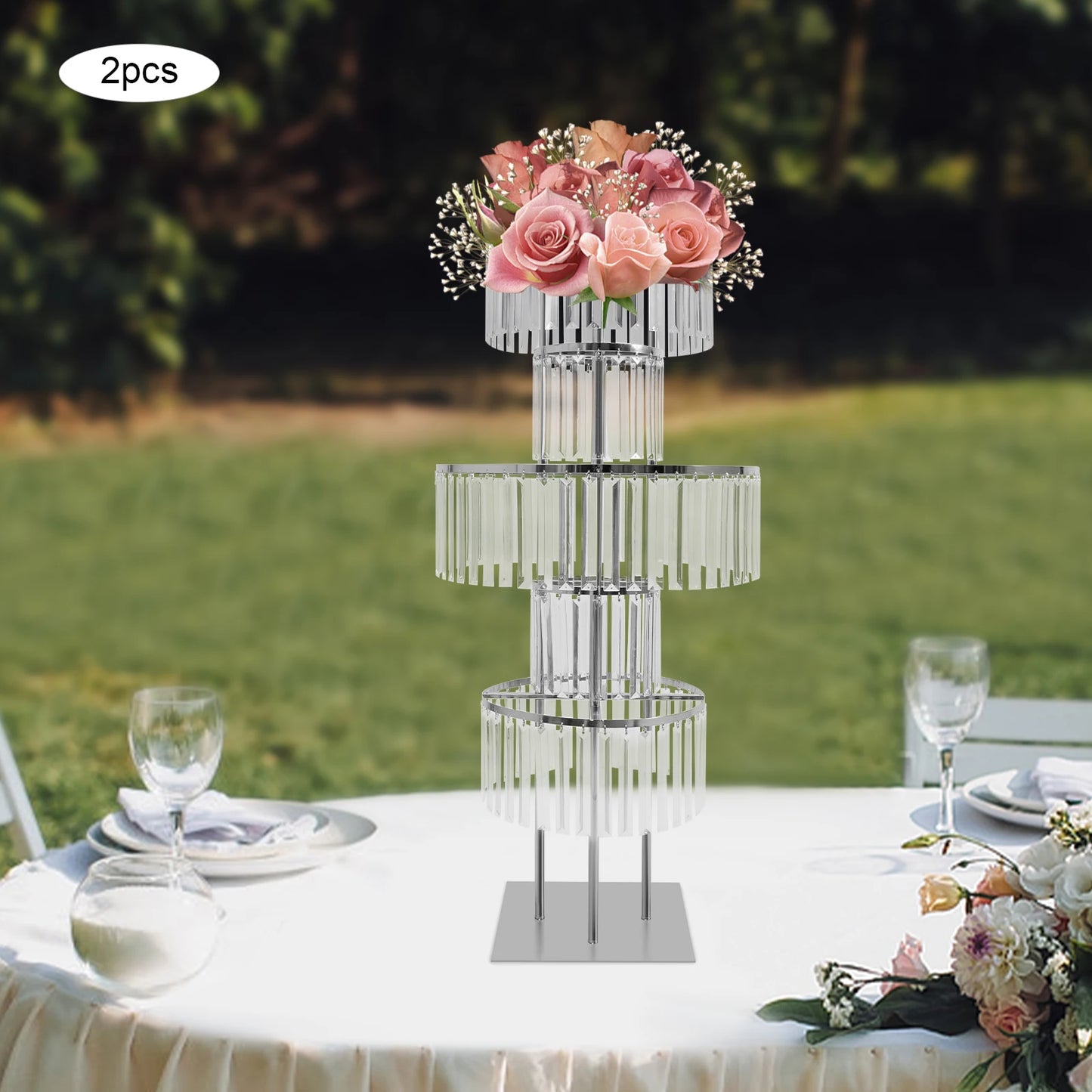 2PCS 5-tier Crystal Flower Stand Wedding Centerpieces Crystal Vases Premium Display Shelf for Party Table Decor Gold/Silver