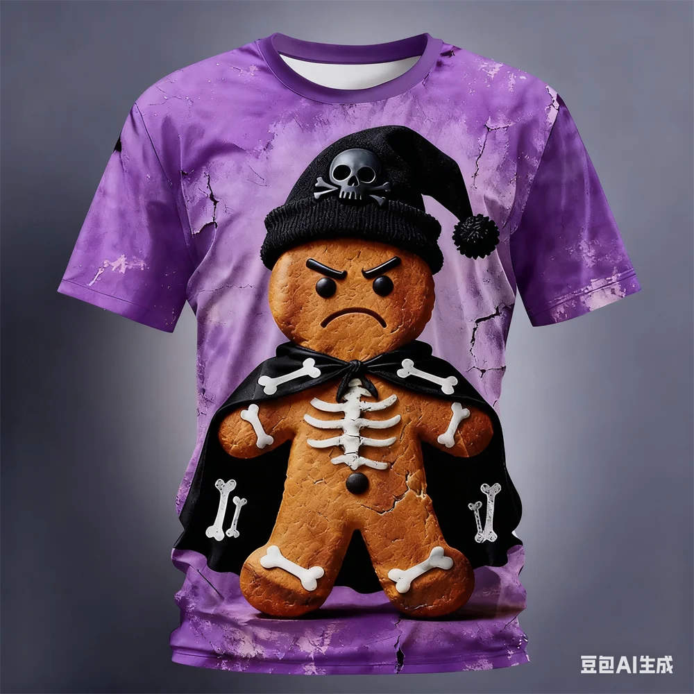 Christmas Gingerbread 3D Printed Men's Short Sleeve T shirt Crew Neck Shirt Daily Vacation festival Party Street Men's Clothing