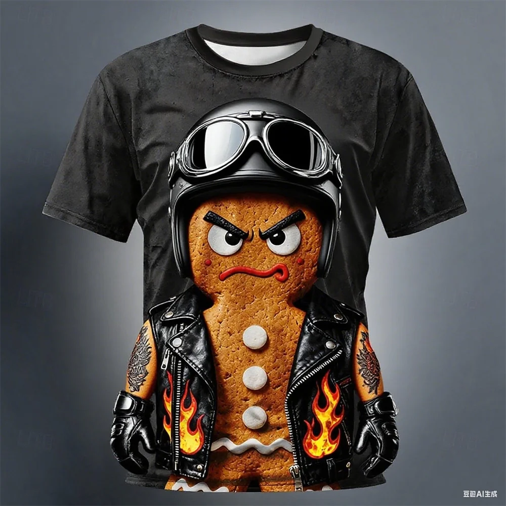 Christmas Gingerbread 3D Printed Men's Short Sleeve T shirt Crew Neck Shirt Daily Vacation festival Party Street Men's Clothing