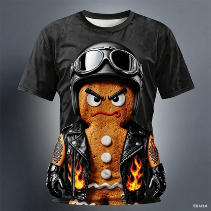 Christmas Gingerbread 3D Printed Men's Short Sleeve T shirt Crew Neck Shirt Daily Vacation festival Party Street Men's Clothing