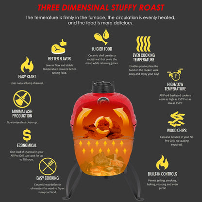 Round Charcoal Grill Ceramic Asador Kamado Charcoal Grills 13 Inch Orange Kitchen Smoker Barbecue Outdoor BBQ