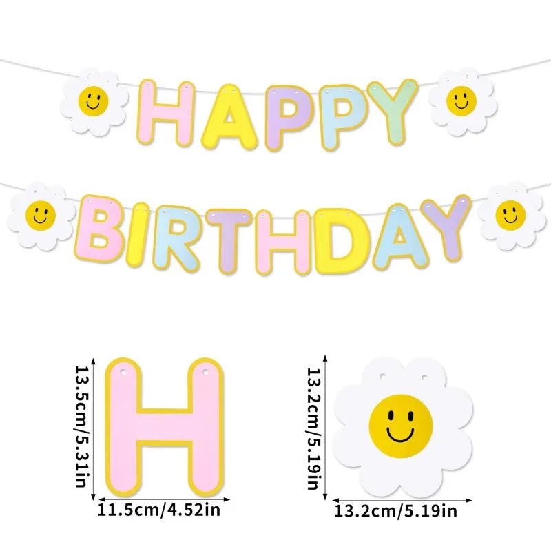 1PC Daisy Happy Birthday Party Decoration Banner Children Adult Scene Colorful Flags Party Photo Props