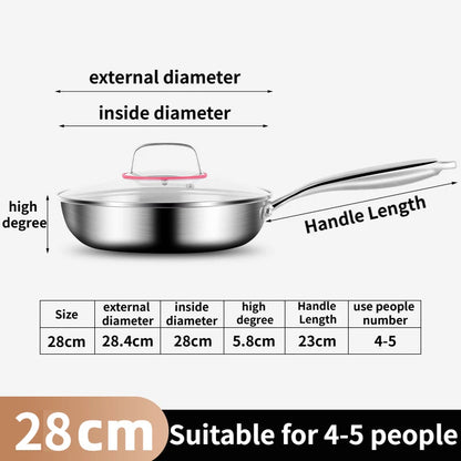 KORDISEN 316 Stainless Steel Frying Pan Upgrade NonStick Pan Uncoated Fried Pot Kitchen Cookware For Gas Stove Induction Cooker