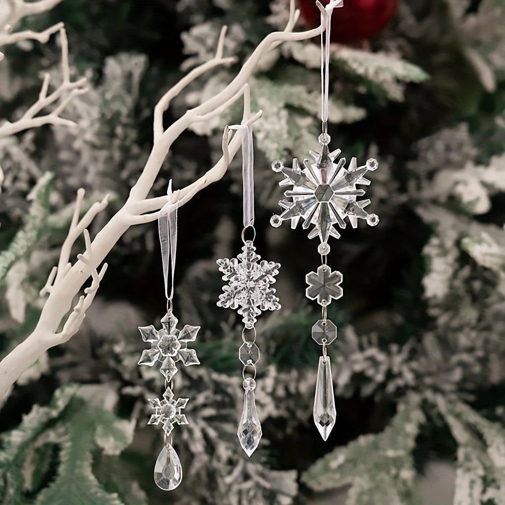 10Pcs Crystal Snowflake Icicle Christmas Decorations Hanging Tree Ornaments for Home Decor New Year Party Supplies Accessories