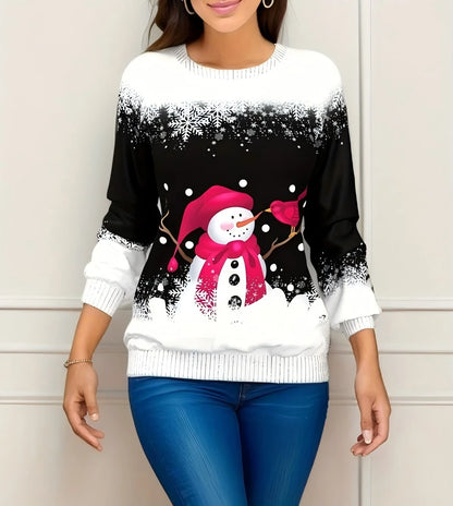 Festival Fashion Clothing Women's T-shirts Street Outdoor Christmas 3D Print Snowman Sweatshirts Long Sleeve Pullover Tops Shirt