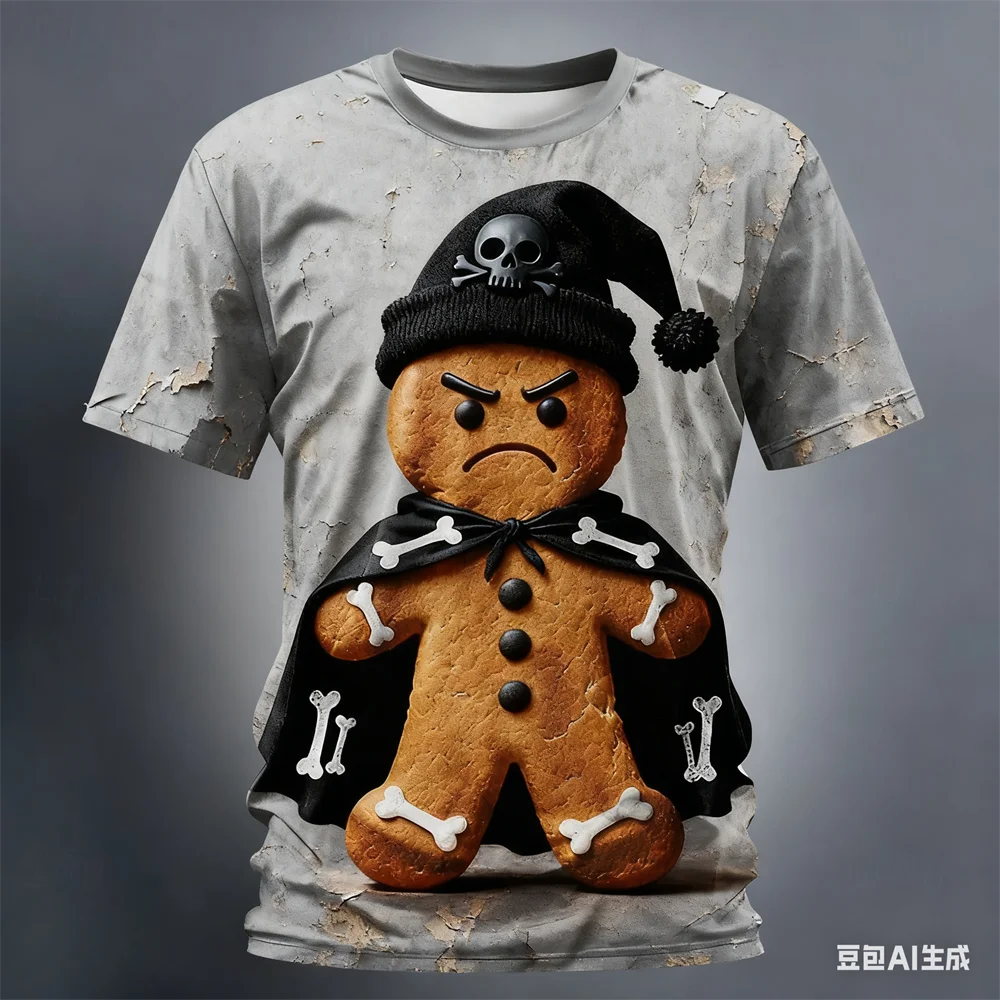 Christmas Gingerbread 3D Printed Men's Short Sleeve T shirt Crew Neck Shirt Daily Vacation festival Party Street Men's Clothing
