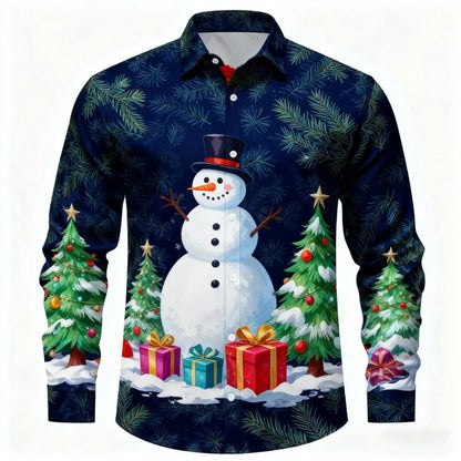 Christmas Men's 3D Graphic Long Sleeve,Street Style Fashion,Cartoon Santa Claus Reindeer Prints Design,2025 Fall Casual Shirt