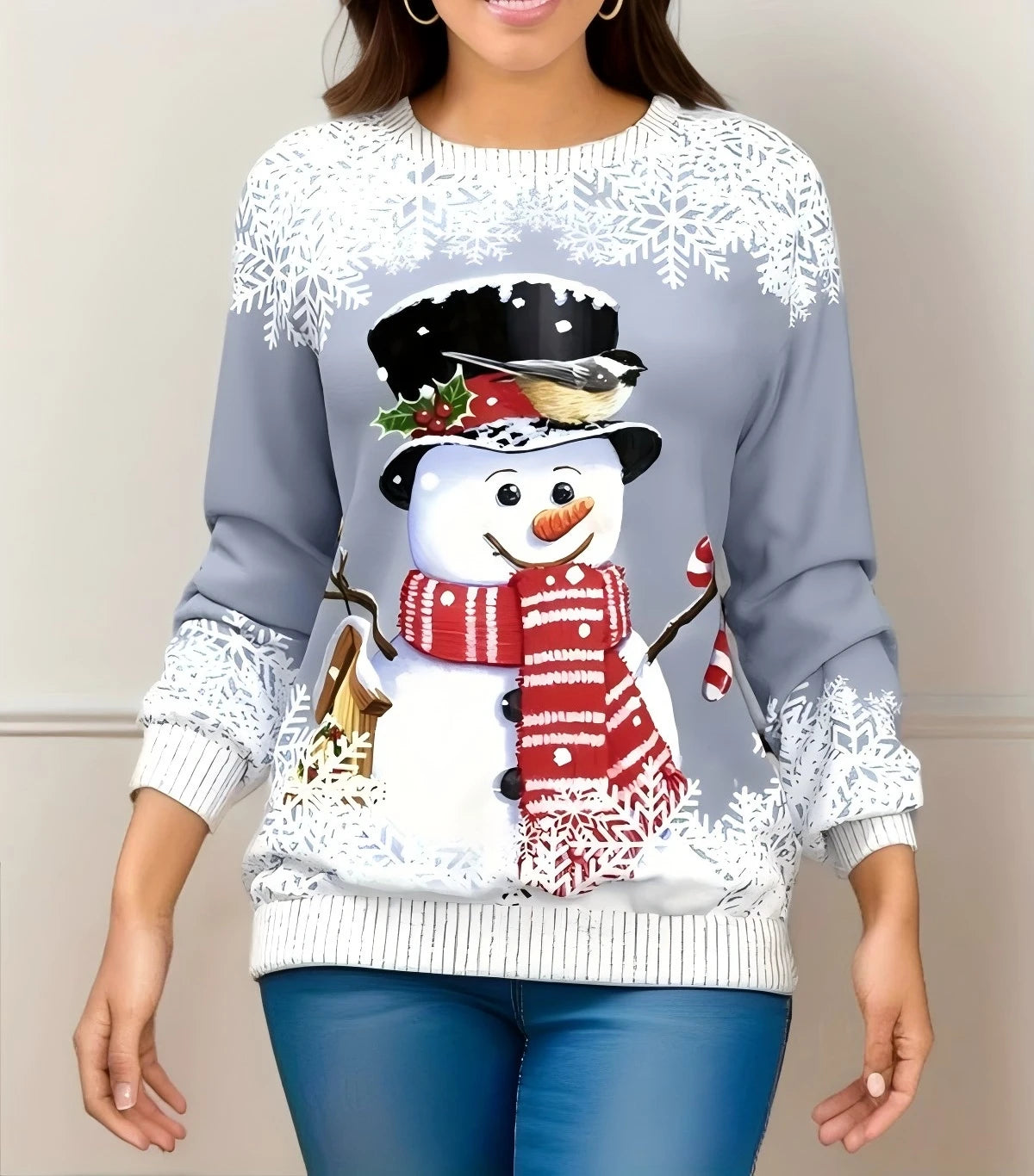 Festival Fashion Clothing Women's T-shirts Street Outdoor Christmas 3D Print Snowman Sweatshirts Long Sleeve Pullover Tops Shirt